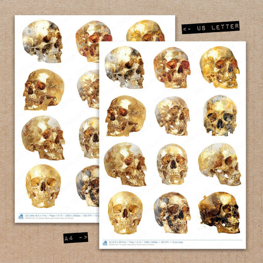 Golden Watercolour Skull Fussy Cut Sheets (DDD010102)