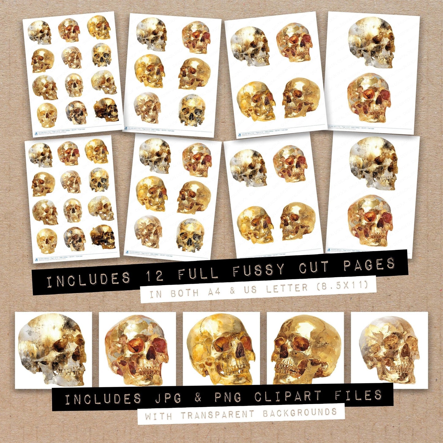 Golden Watercolour Skull Fussy Cut Sheets (DDD010102)