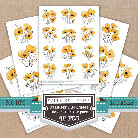 Goldenrod Yellow Abstract Flowers Fussy Cut Sheets (DDD010104)