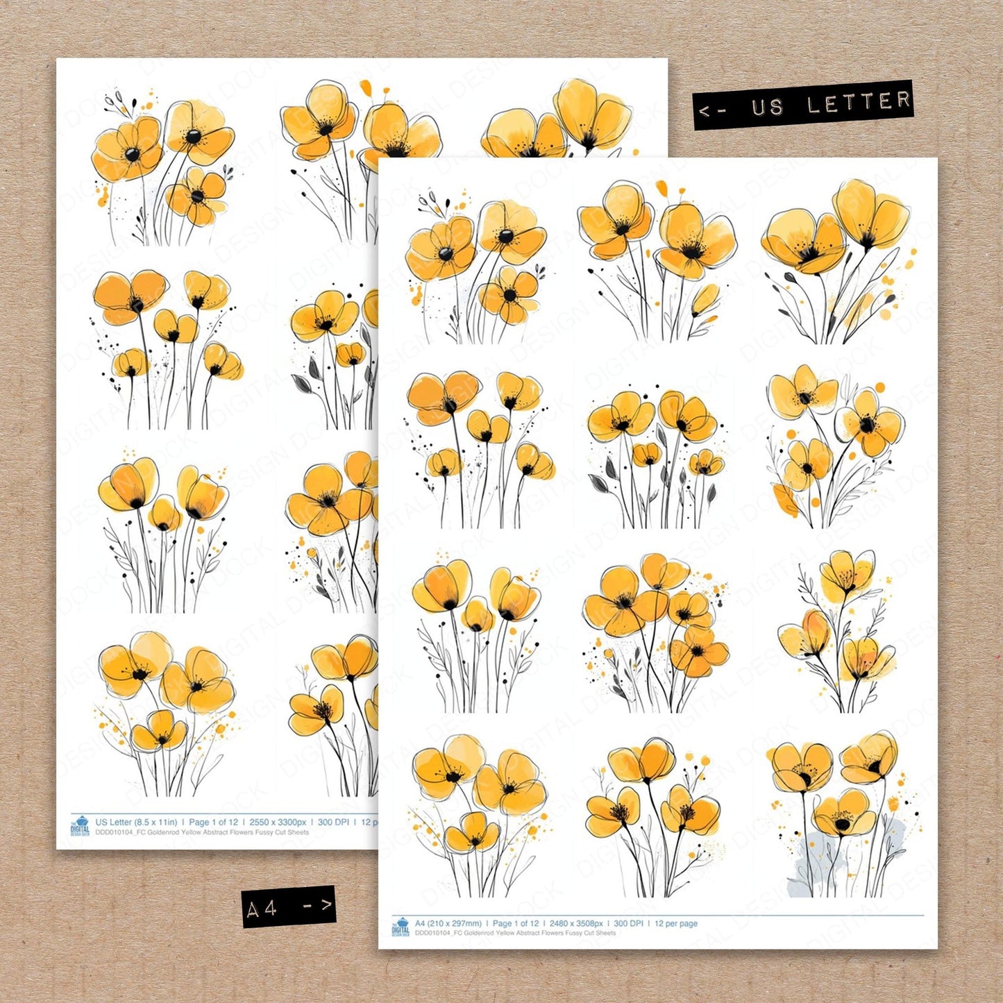 Goldenrod Yellow Abstract Flowers Fussy Cut Sheets (DDD010104)