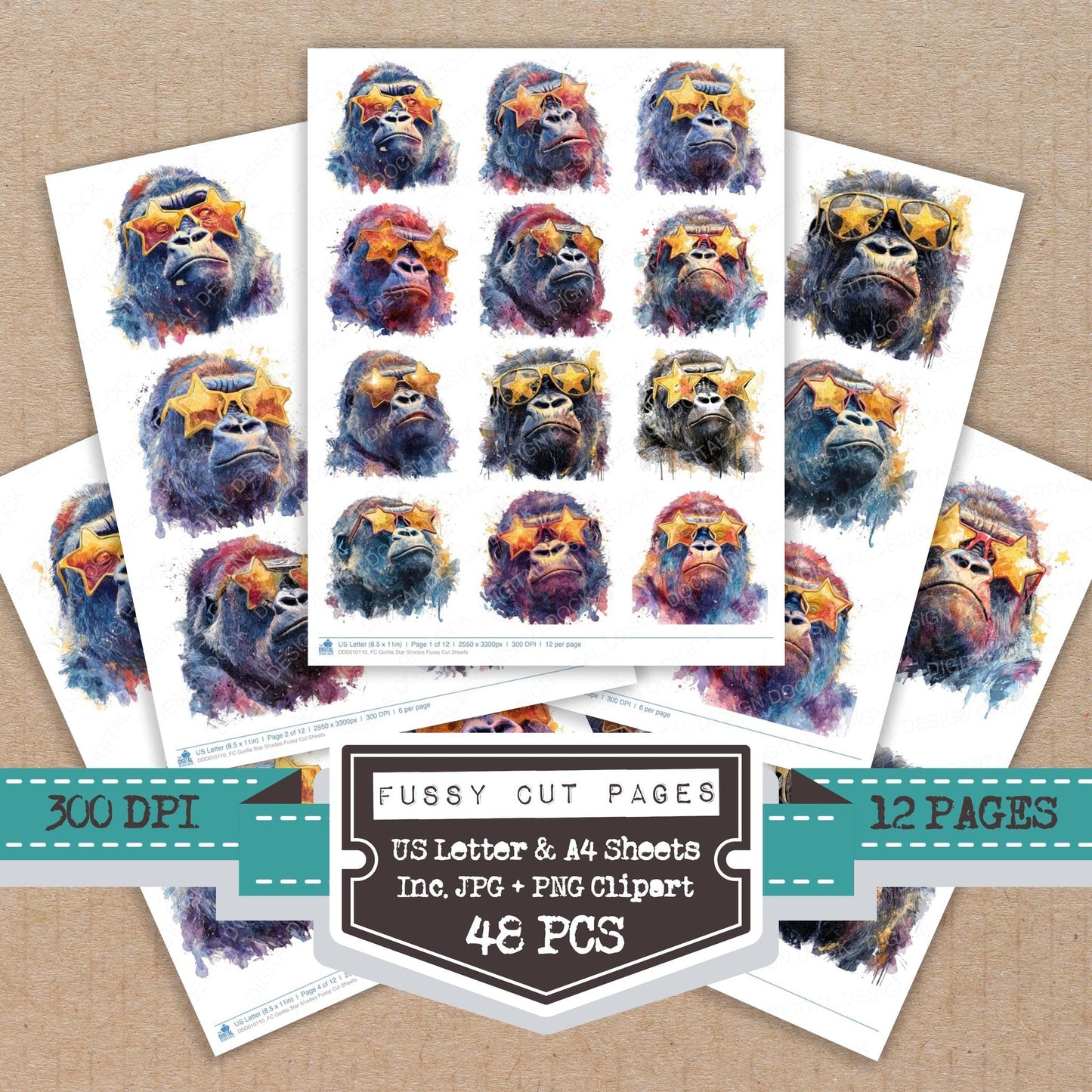 Gorilla Star Shades Fussy Cut Sheets (DDD010110)