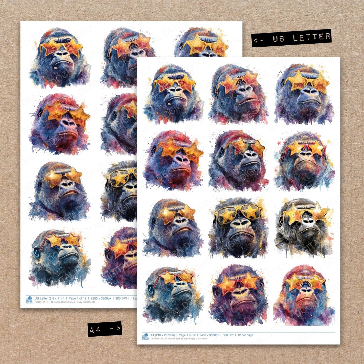 Gorilla Star Shades Fussy Cut Sheets (DDD010110)