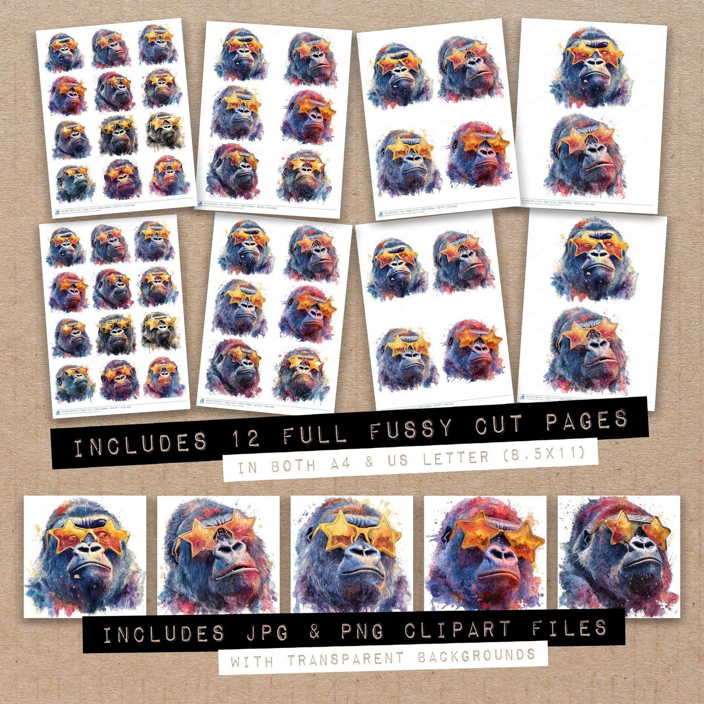 Gorilla Star Shades Fussy Cut Sheets (DDD010110)