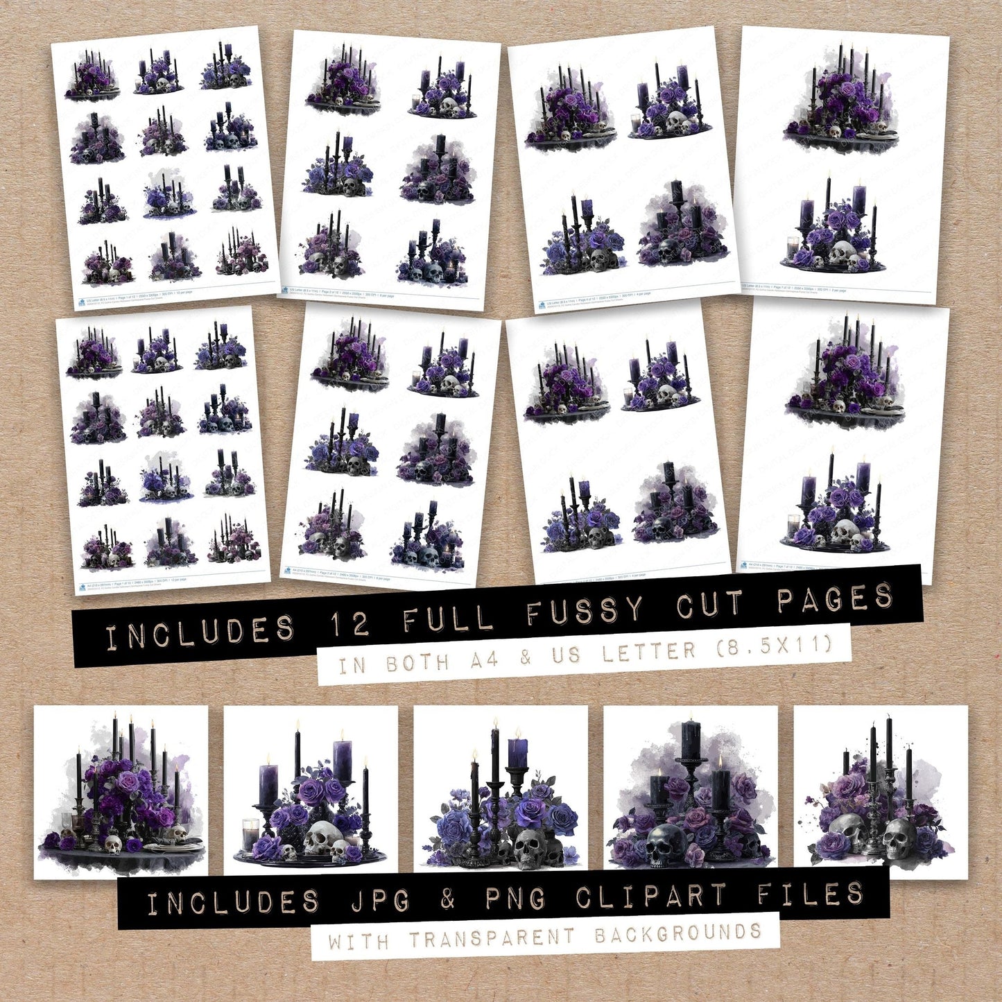Gothic Candle Halloween Centrepiece Fussy Cut Sheets (DDD010112)