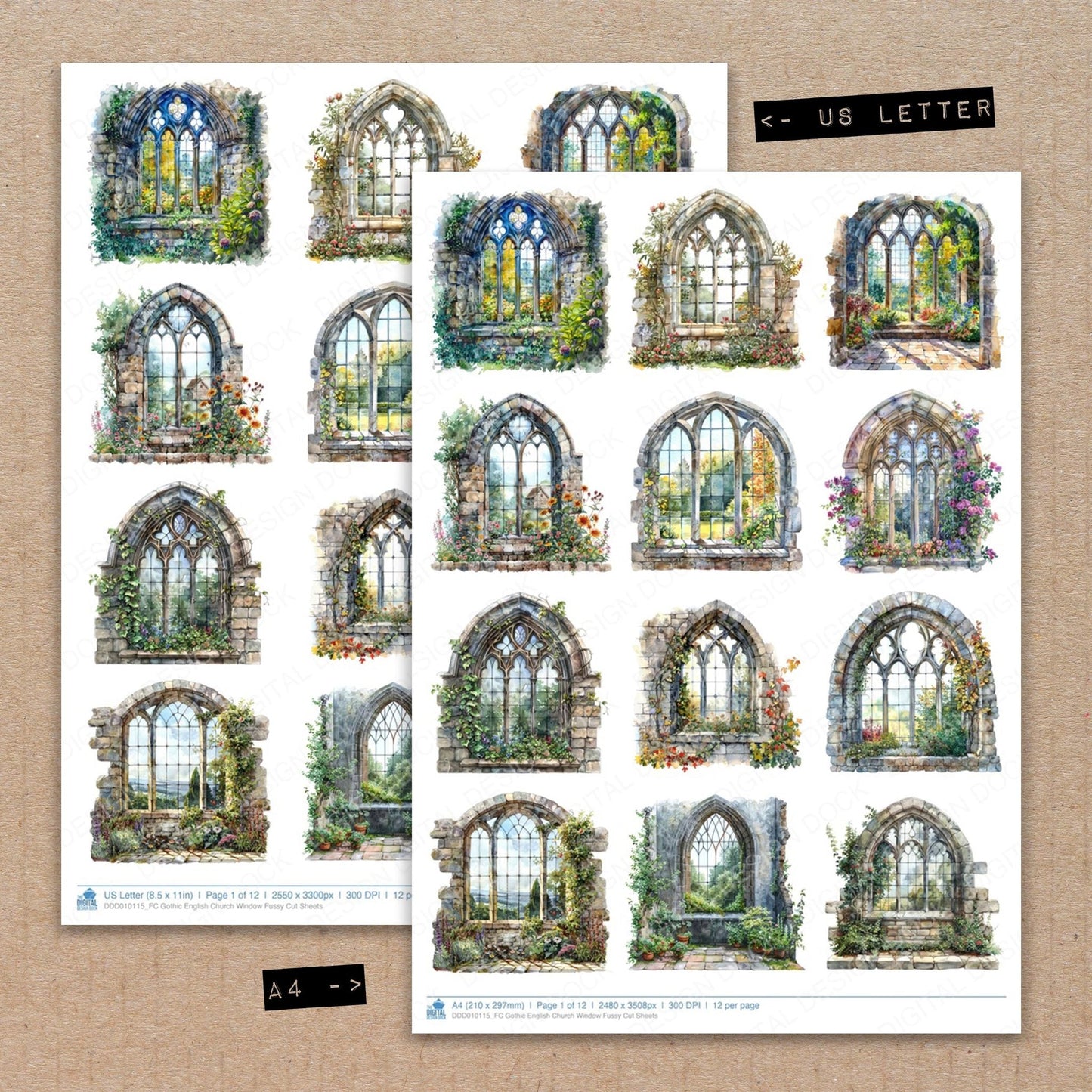 Gothic English Church Window Fussy Cut Sheets (DDD010115)