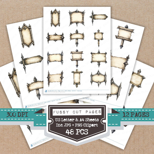 Gothic Sign Post fussy cut printable sheets for junk journaling, scrapbooking, and paper craft projects
