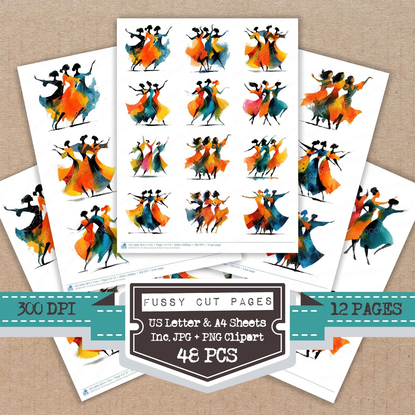 Group Dance Women fussy cut printable sheets for junk journaling, scrapbooking, and paper craft projects