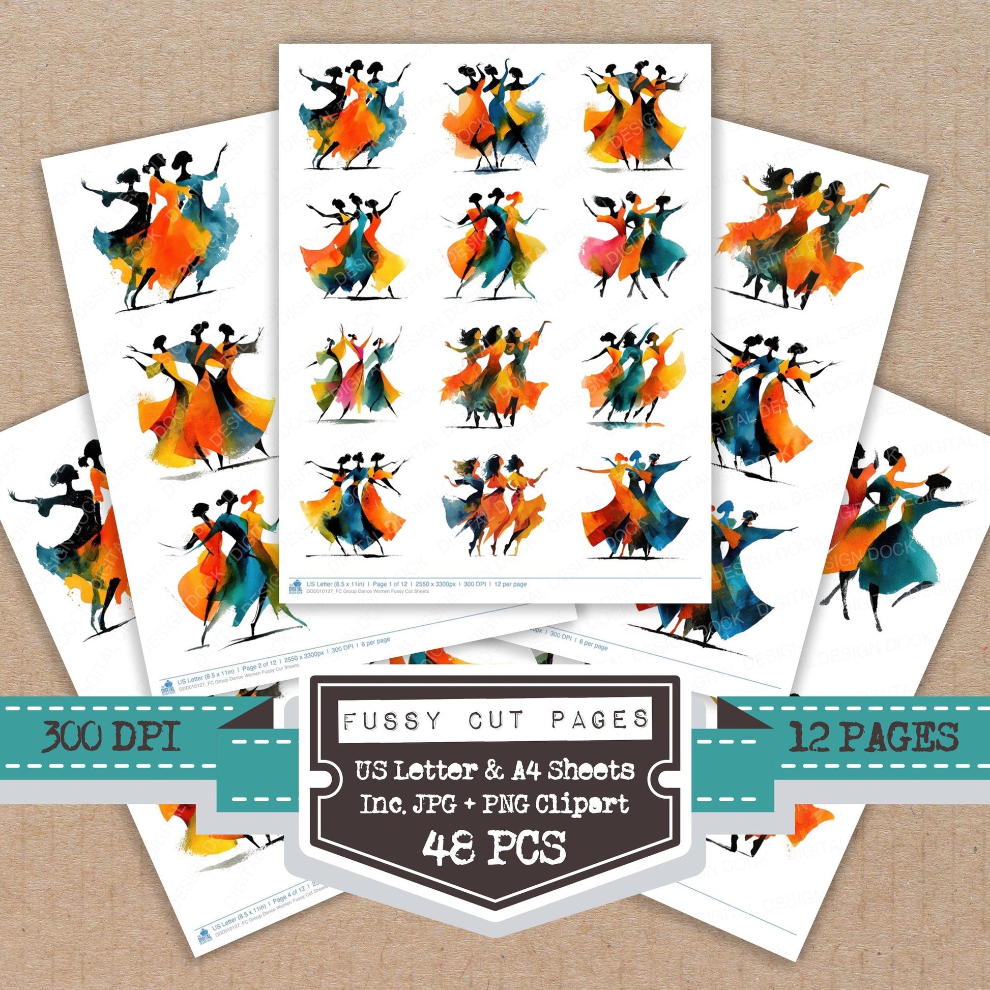 Group Dance Women fussy cut printable sheets for junk journaling, scrapbooking, and paper craft projects