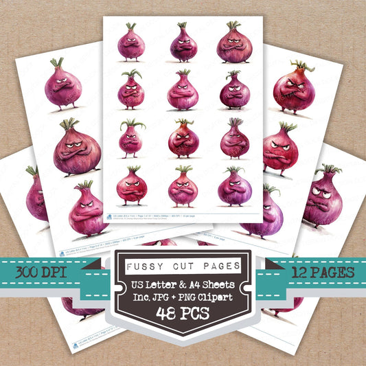 Grumpy Watercolour Red Onion Fussy Cut Sheets (DDD010139)