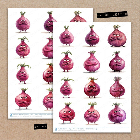 Grumpy Watercolour Red Onion Fussy Cut Sheets (DDD010139)