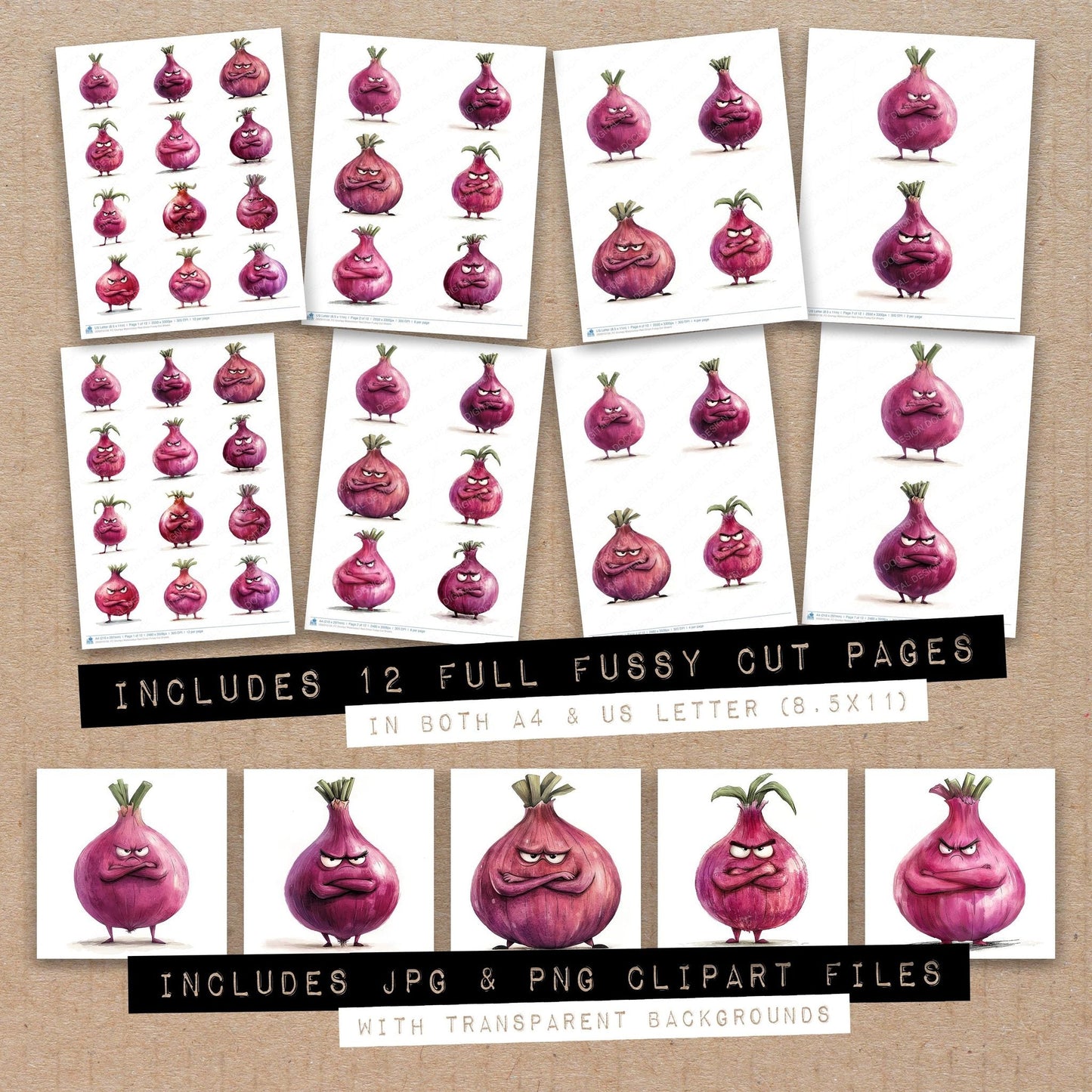 Grumpy Watercolour Red Onion Fussy Cut Sheets (DDD010139)