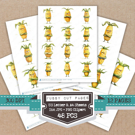 Grumpy Watercolour Sweetcorn Fussy Cut Sheets (DDD010140)