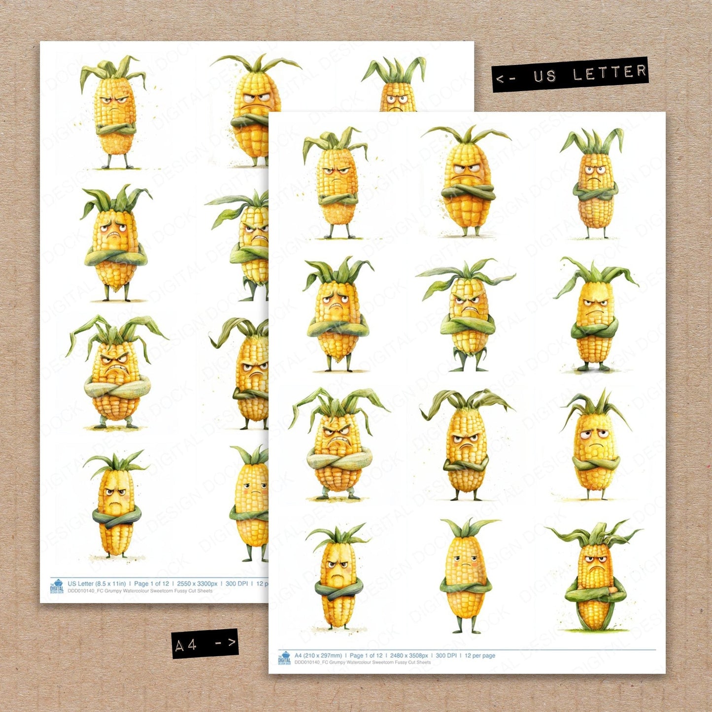 Grumpy Watercolour Sweetcorn Fussy Cut Sheets (DDD010140)