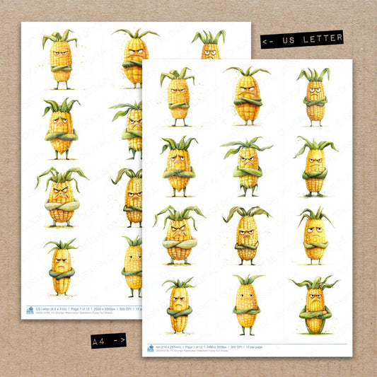 Grumpy Watercolour Sweetcorn Fussy Cut Sheets (DDD010140)