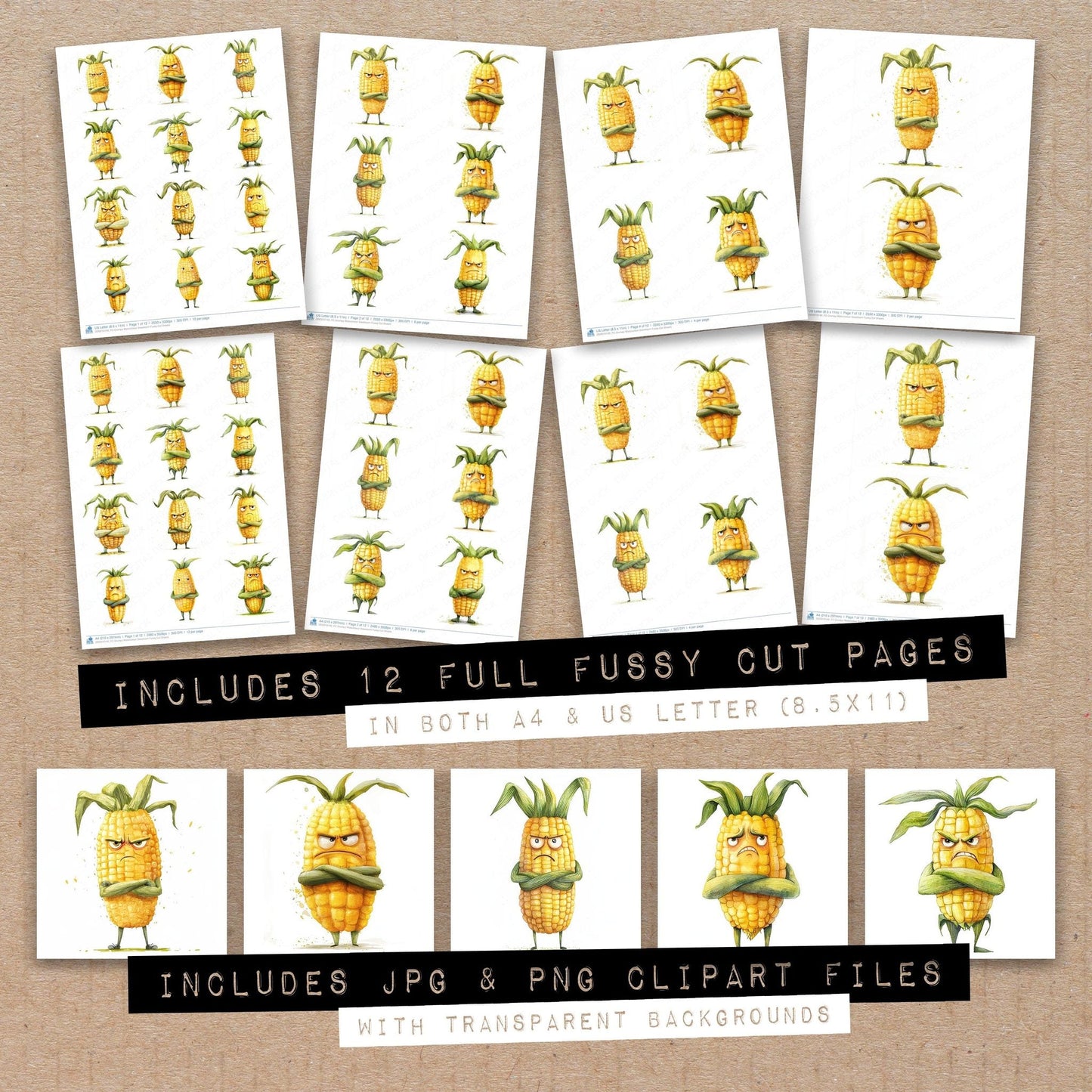 Grumpy Watercolour Sweetcorn Fussy Cut Sheets (DDD010140)