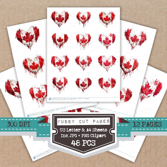 Grunge Canada Flag Heart Fussy Cut Sheets (DDD010141)