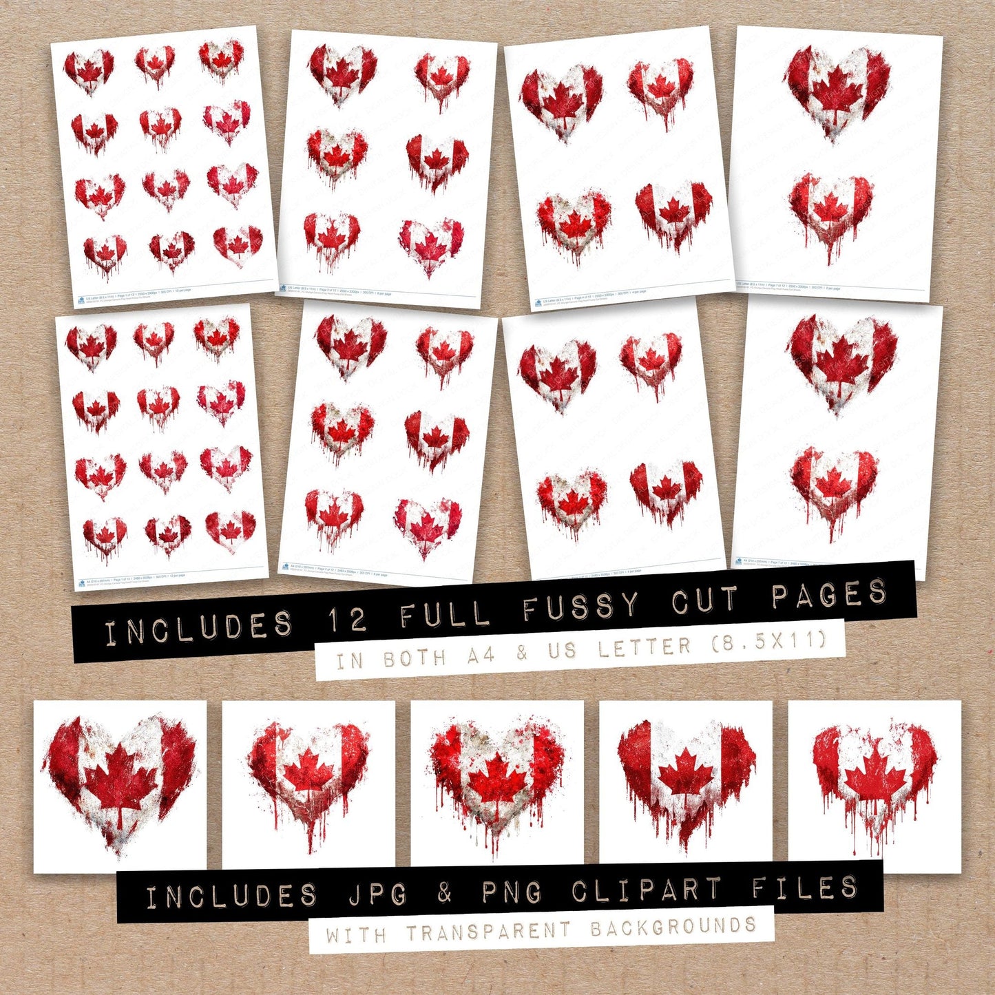 Grunge Canada Flag Heart Fussy Cut Sheets (DDD010141)