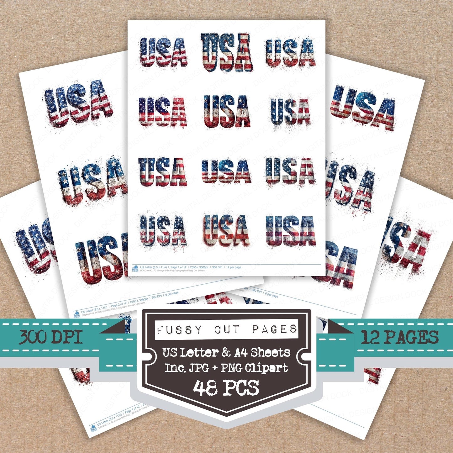Grunge USA Flag Typography Fussy Cut Sheets (DDD010143)
