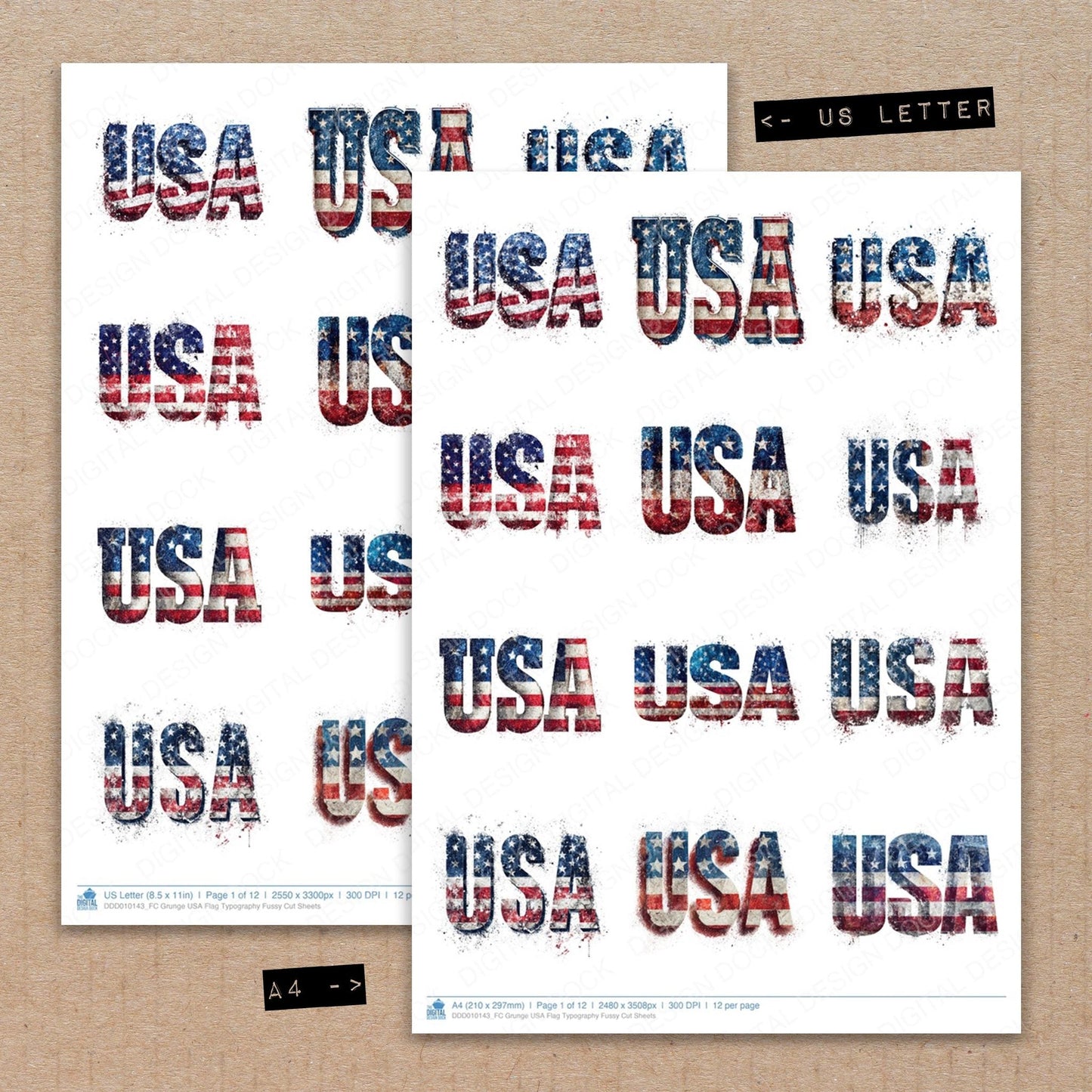 Grunge USA Flag Typography Fussy Cut Sheets (DDD010143)