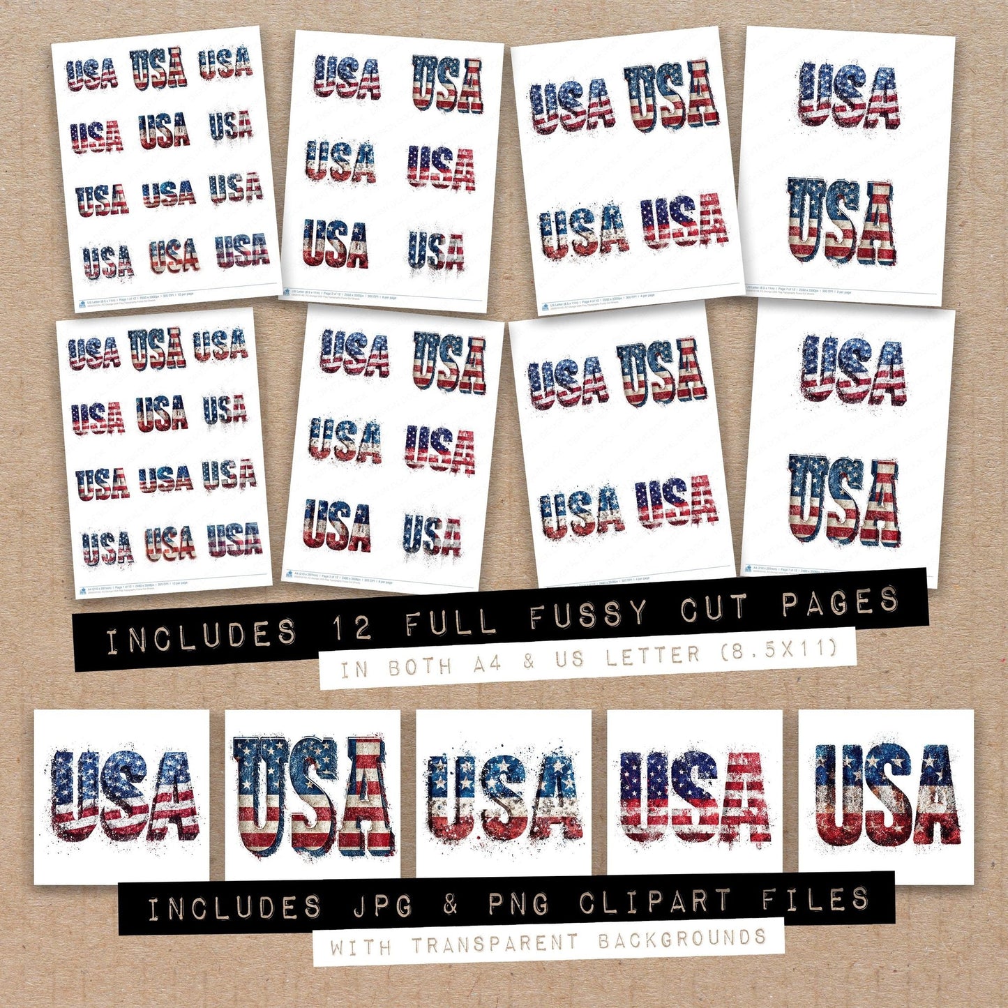 Grunge USA Flag Typography Fussy Cut Sheets (DDD010143)