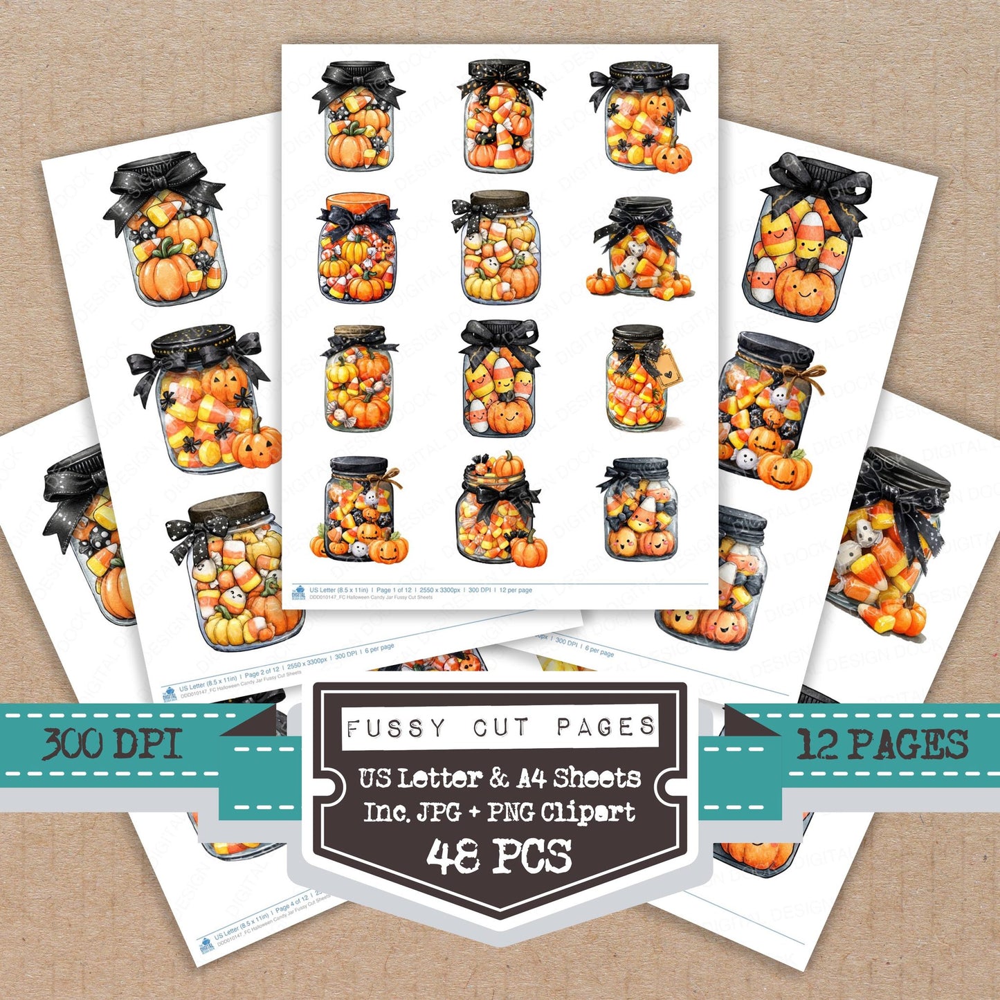 Halloween Candy Jar fussy cut printable sheets for junk journaling, scrapbooking, and paper craft projects