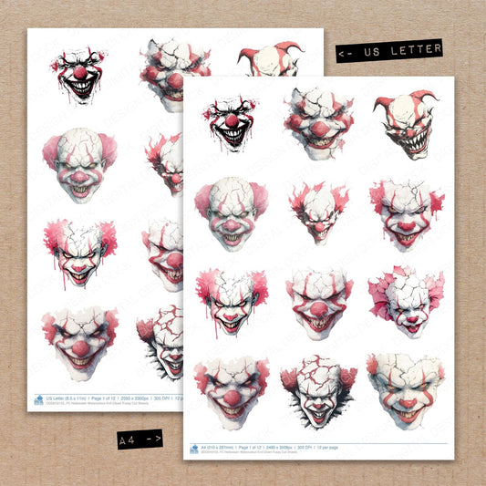 Halloween Watercolour Evil Clown Fussy Cut Sheets (DDD010155)