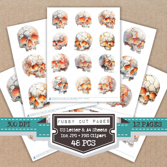Halloween Watercolour Glowing Skull Fussy Cut Sheets (DDD010160)