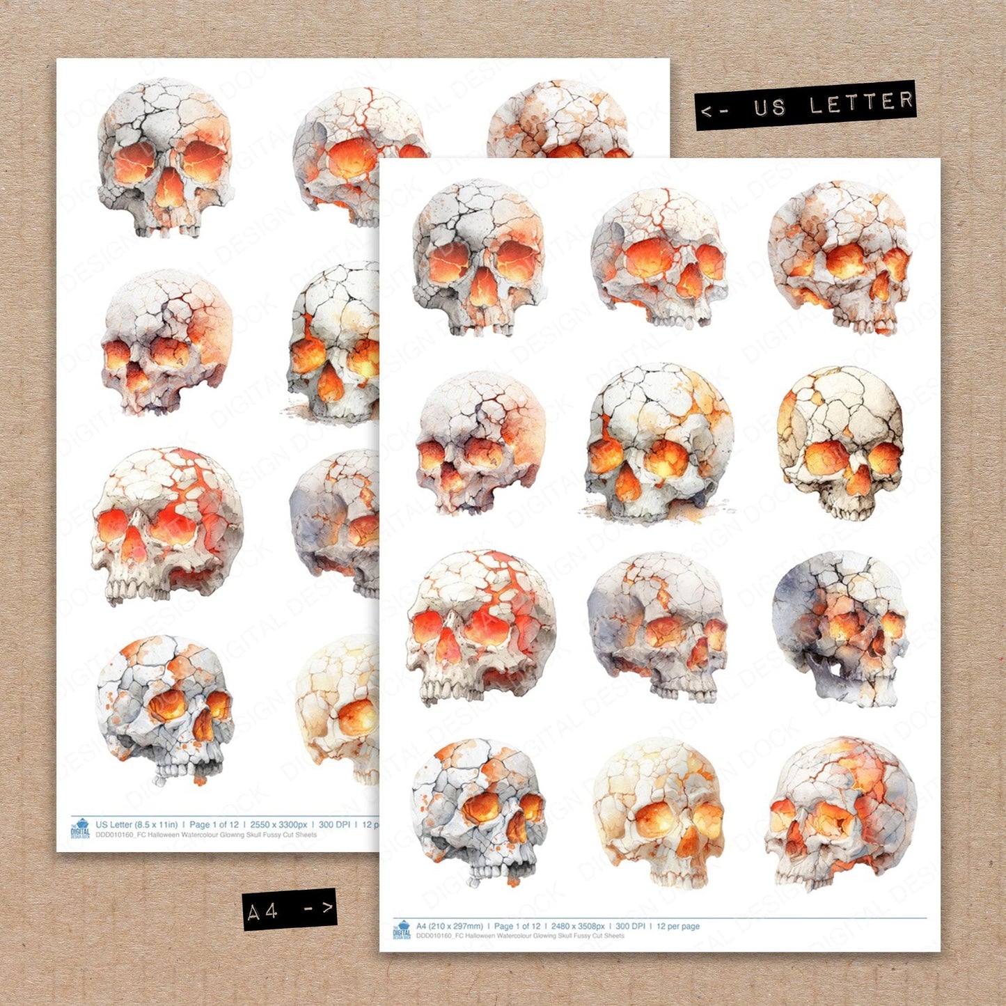 Halloween Watercolour Glowing Skull Fussy Cut Sheets (DDD010160)