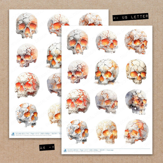 Halloween Watercolour Glowing Skull Fussy Cut Sheets (DDD010160)