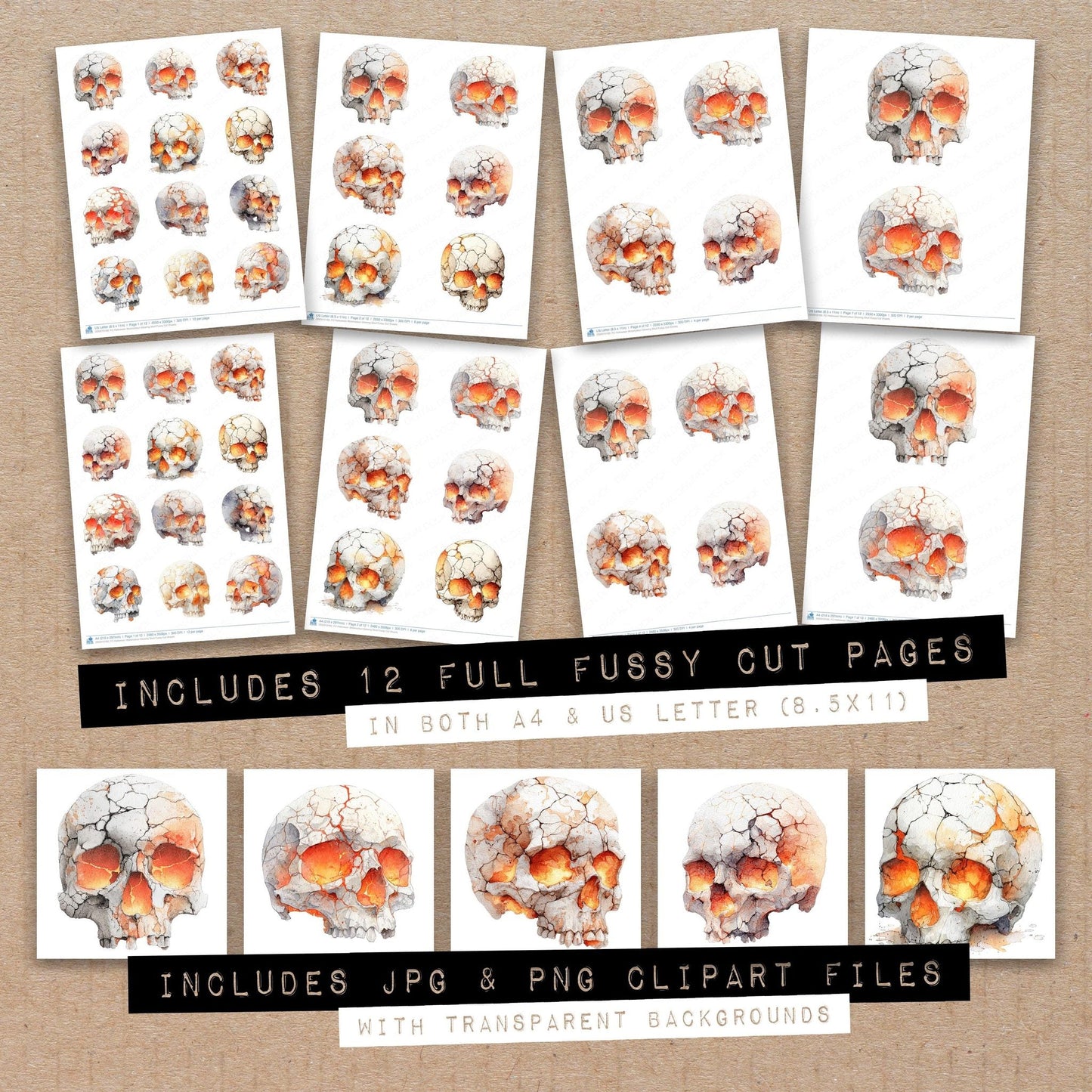Halloween Watercolour Glowing Skull Fussy Cut Sheets (DDD010160)