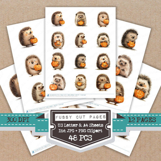 Halloween Watercolour Hedgehog Pumpkin Fussy Cut Sheets (DDD010164)