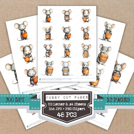 Halloween Watercolour Mouse Candy fussy cut printable sheets for junk journaling, scrapbooking, and paper craft projects