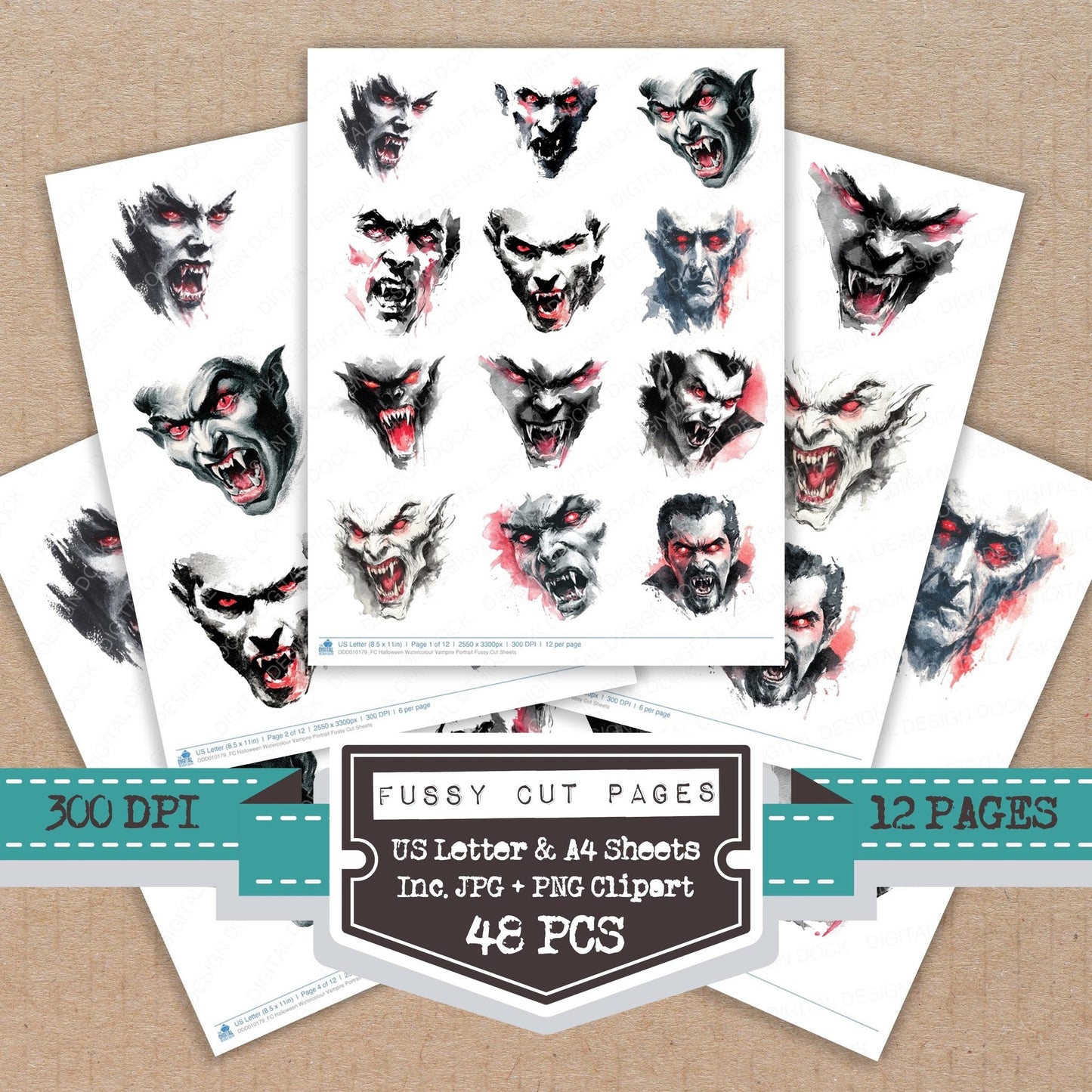 Halloween Watercolour Vampire Portrait Fussy Cut Sheets (DDD010179)