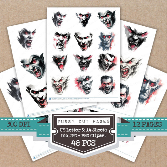 Halloween Watercolour Vampire Portrait Fussy Cut Sheets (DDD010179)