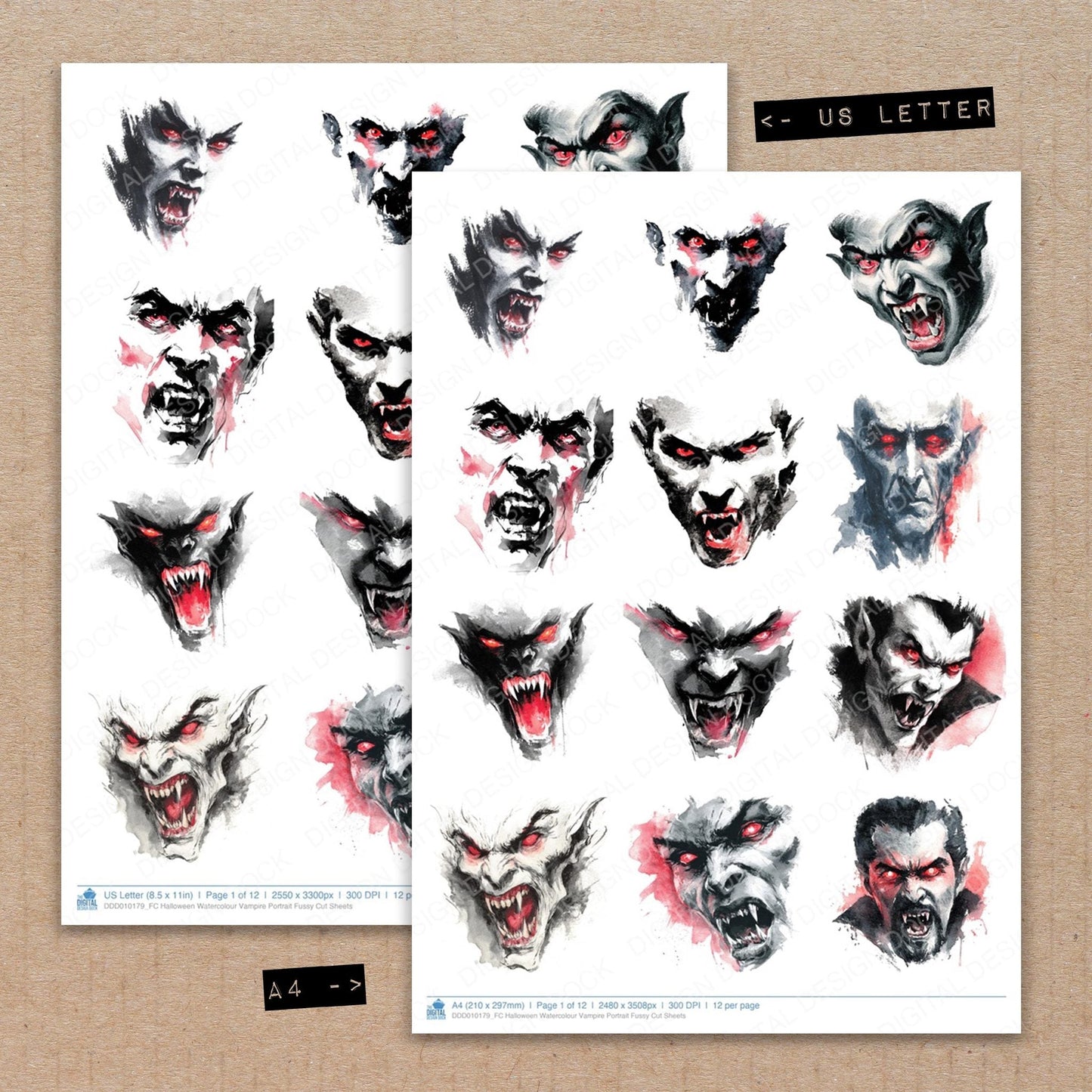 Halloween Watercolour Vampire Portrait Fussy Cut Sheets (DDD010179)