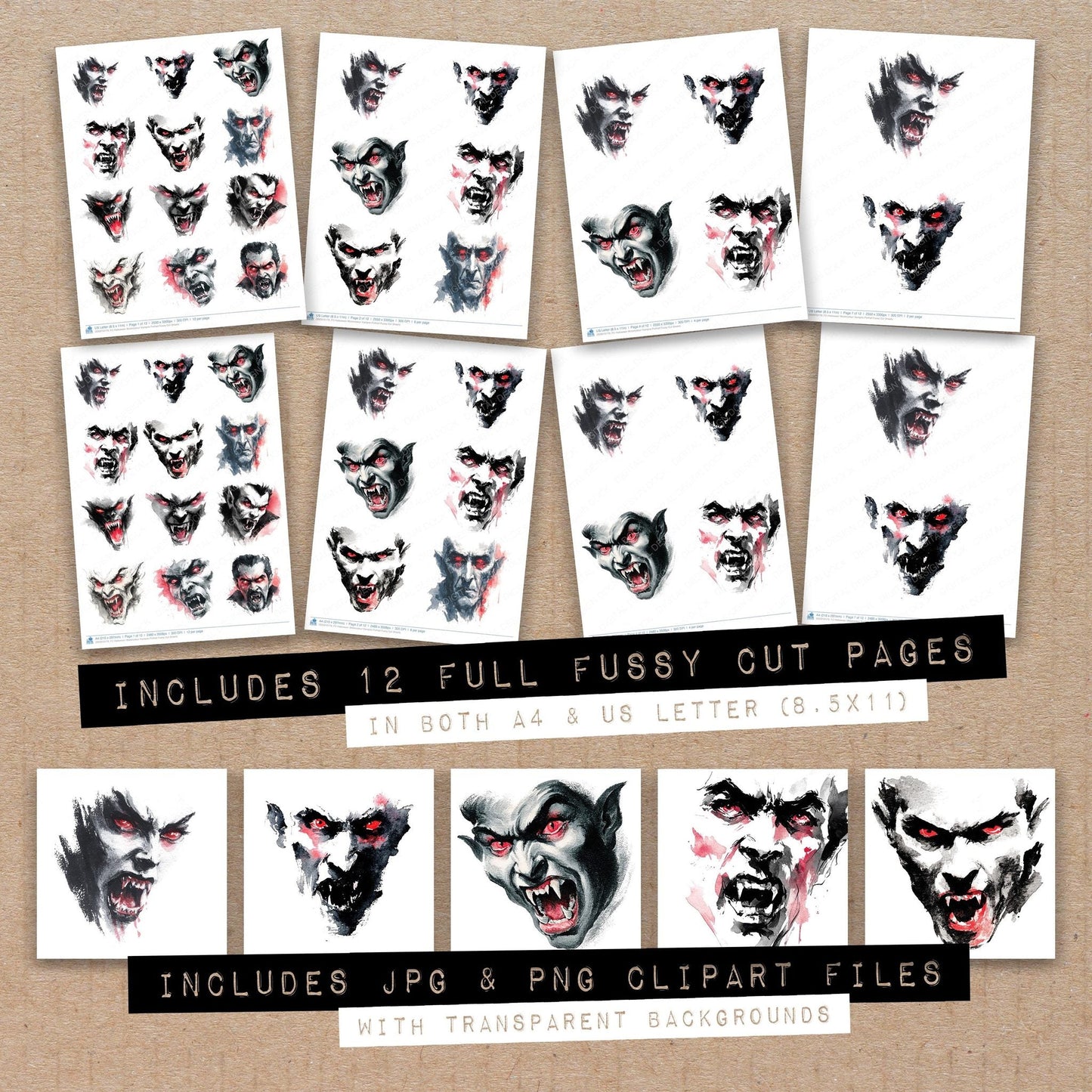Halloween Watercolour Vampire Portrait Fussy Cut Sheets (DDD010179)