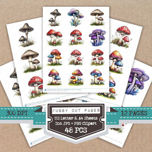 Hand Drawn Mushrooms Fussy Cut Sheets (DDD010183)