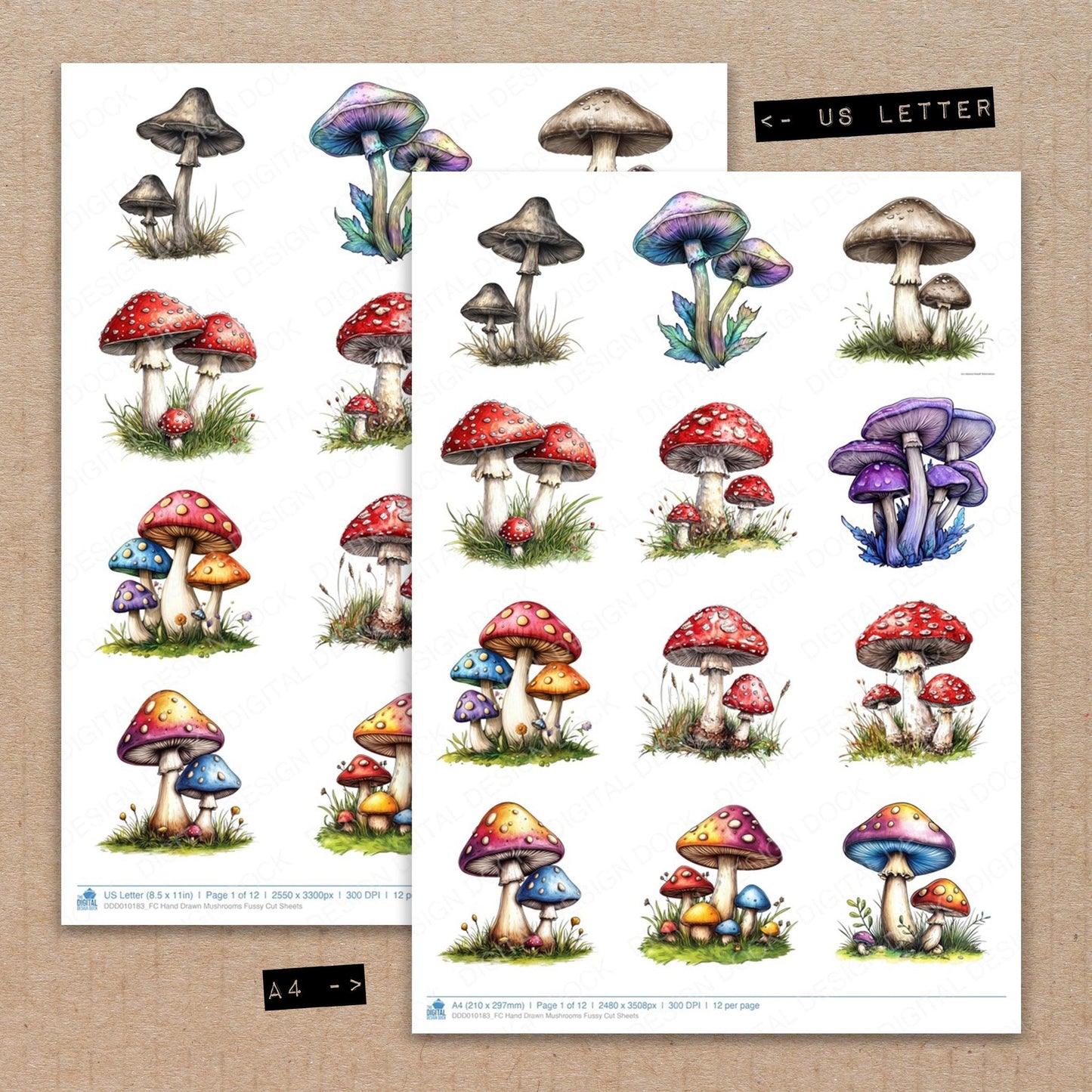Hand Drawn Mushrooms Fussy Cut Sheets (DDD010183)