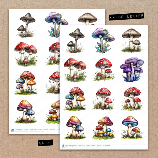 Hand Drawn Mushrooms Fussy Cut Sheets (DDD010183)