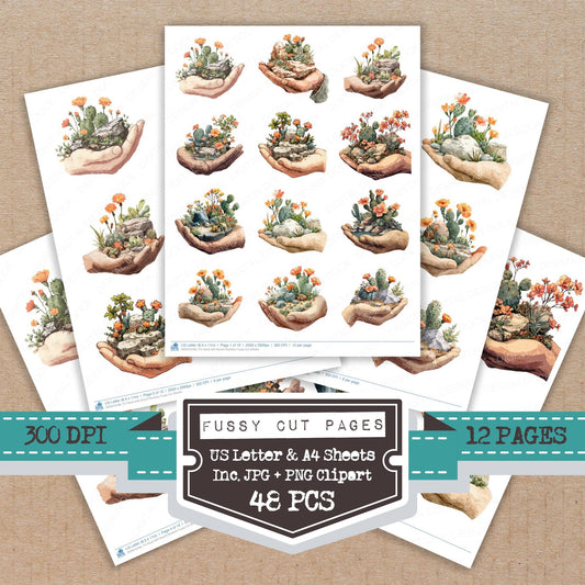 Hand with Desert Rockery fussy cut printable sheets for junk journaling, scrapbooking, and paper craft projects