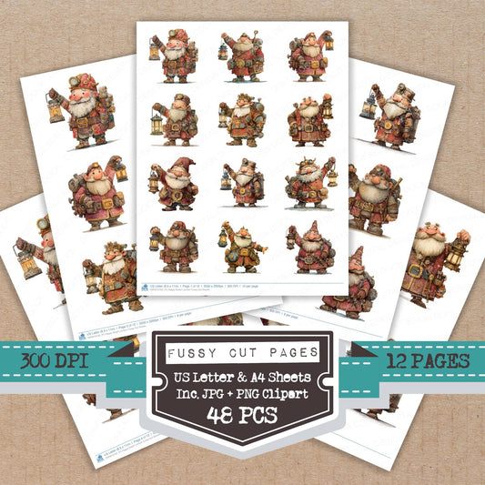 Happy Dwarf Lantern fussy cut printable sheets for junk journaling, scrapbooking, and paper craft projects