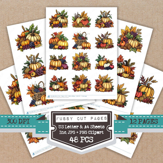 Harvest Festival fussy cut printable sheets for junk journaling, scrapbooking, and paper craft projects