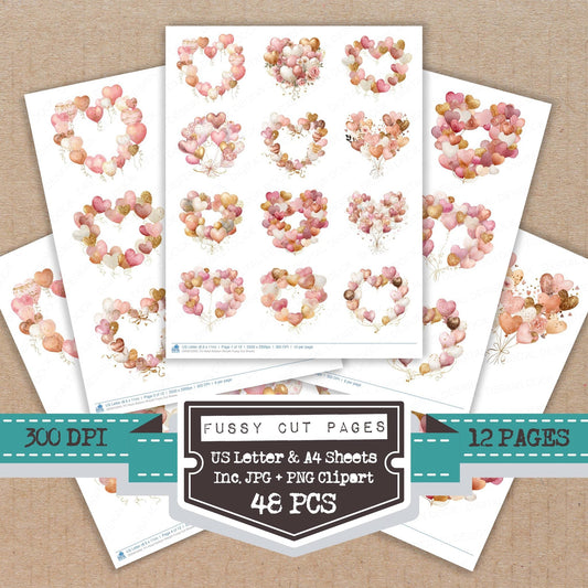 Heart Balloon Wreath Fussy Cut Sheets (DDD010200)