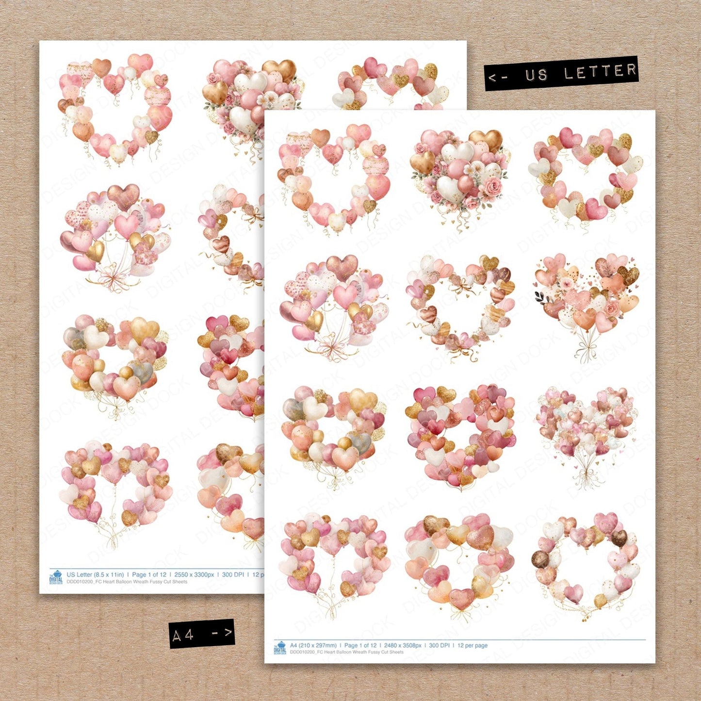 Heart Balloon Wreath Fussy Cut Sheets (DDD010200)