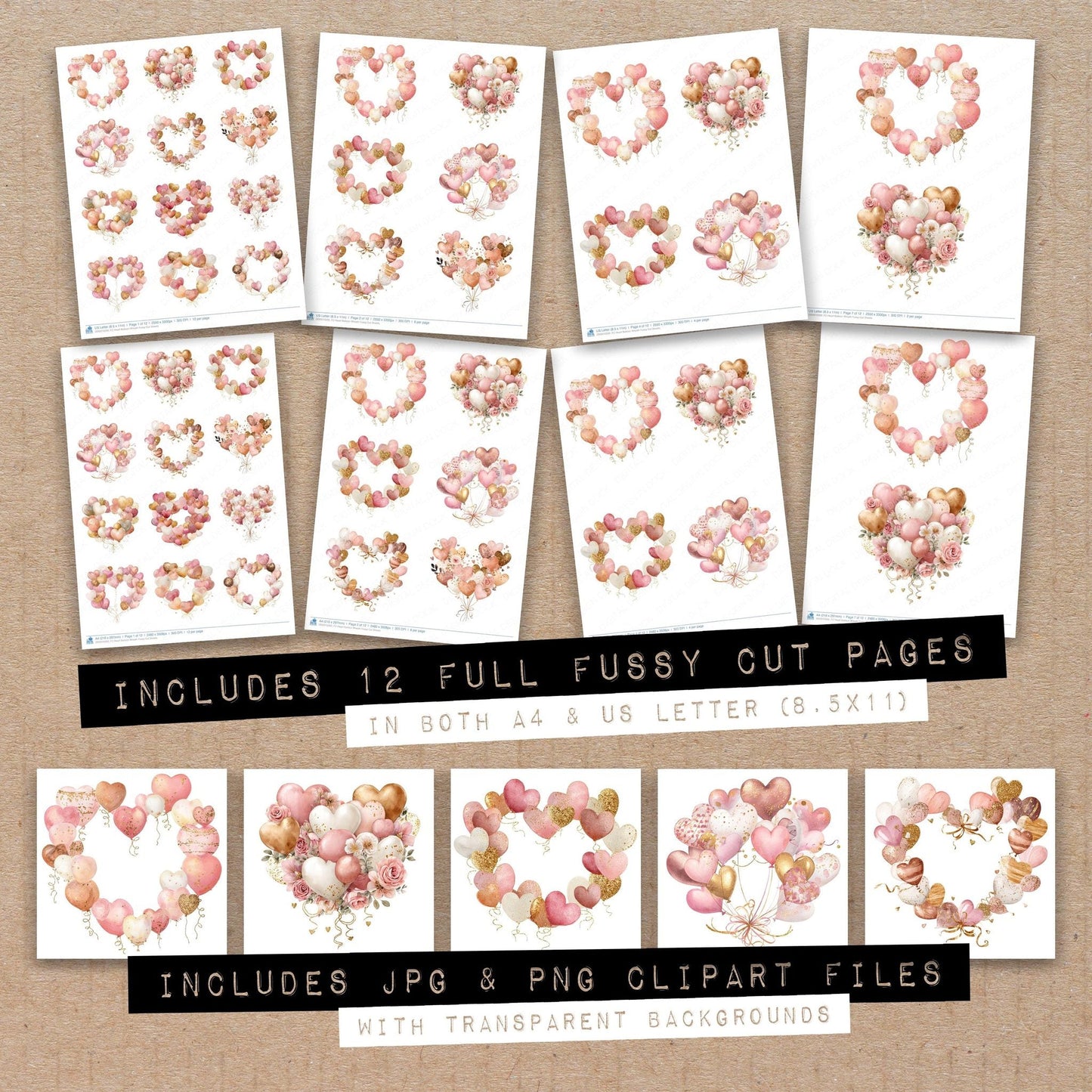 Heart Balloon Wreath Fussy Cut Sheets (DDD010200)
