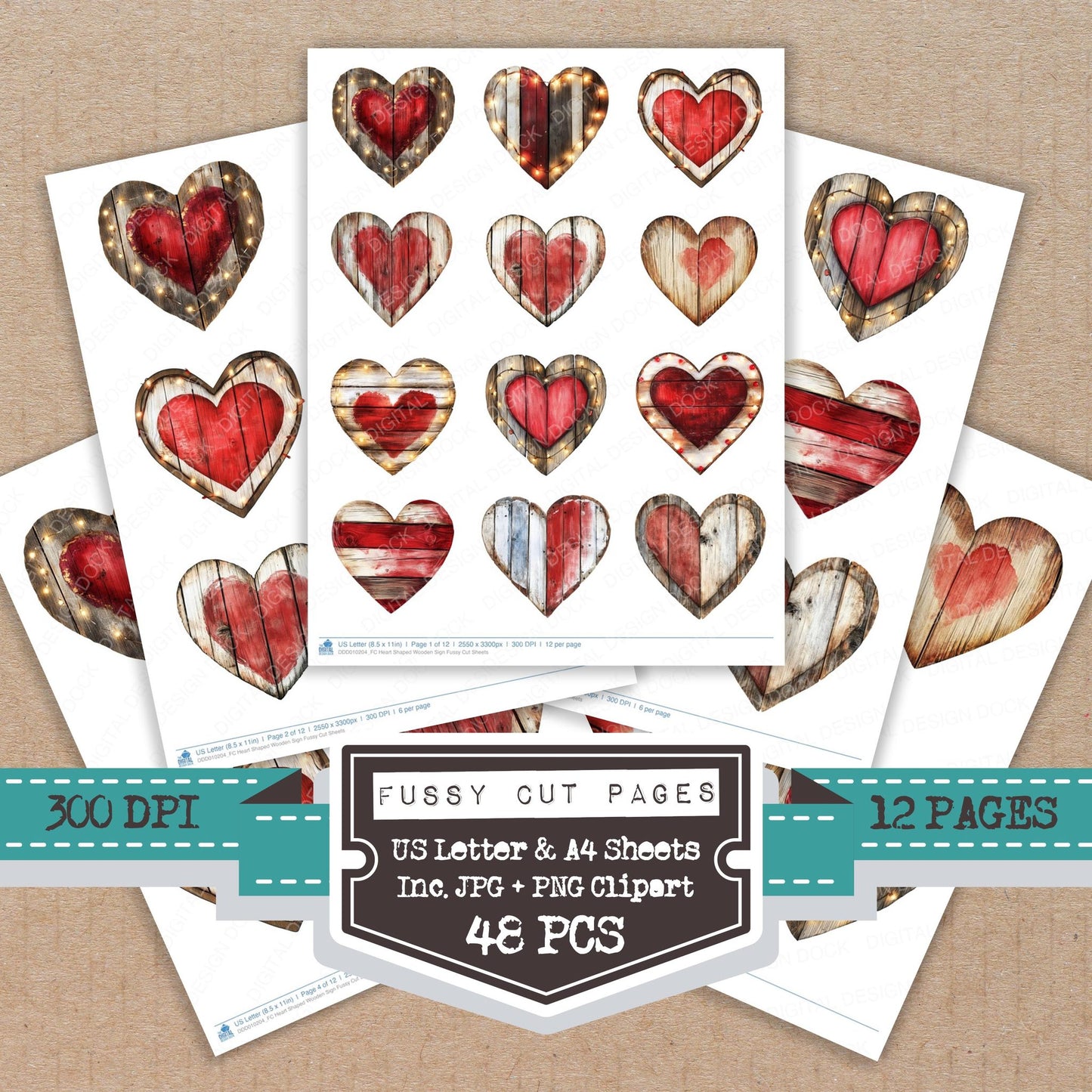 Heart Shaped Wooden Sign fussy cut printable sheets for junk journaling, scrapbooking, and paper craft projects