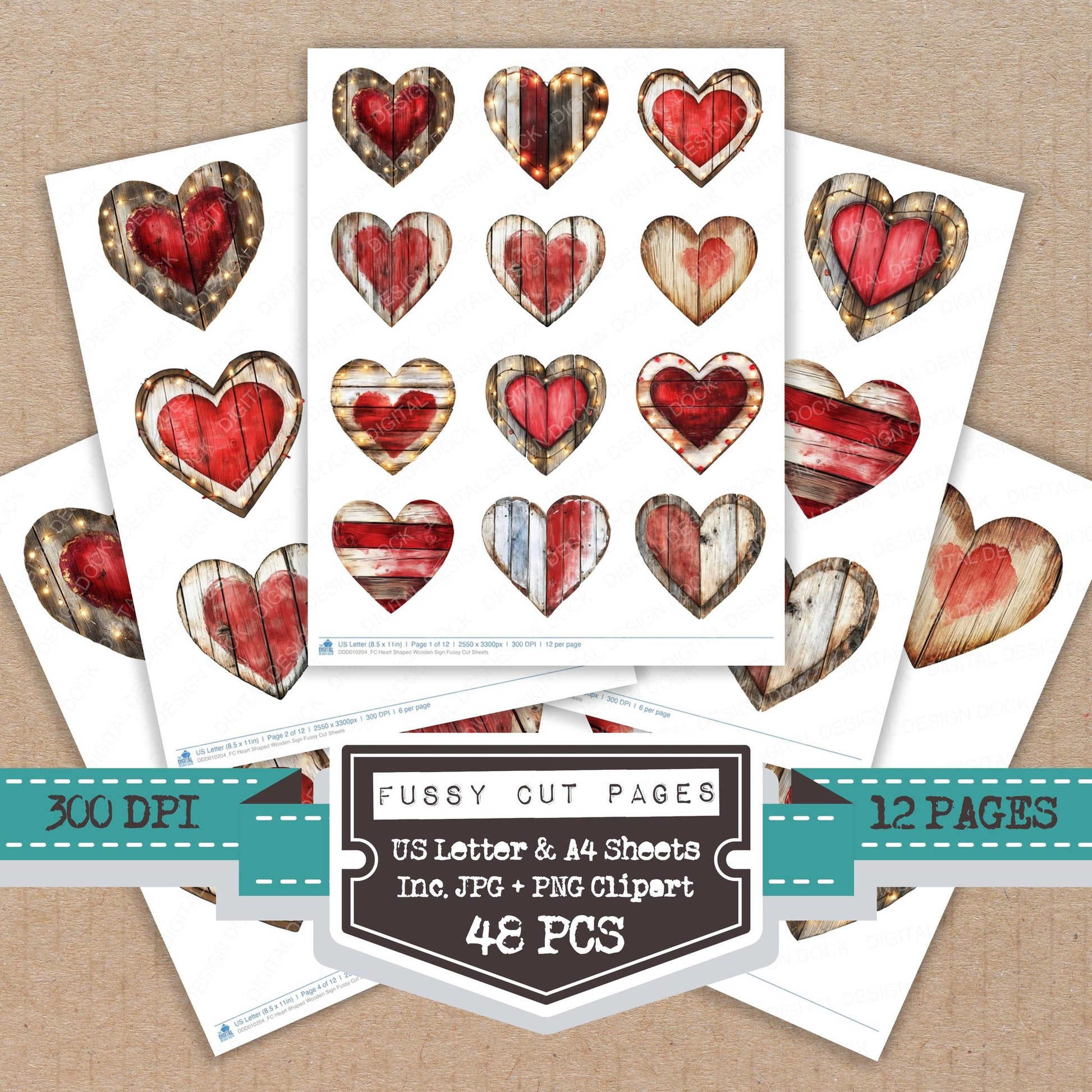 Heart Shaped Wooden Sign fussy cut printable sheets for junk journaling, scrapbooking, and paper craft projects