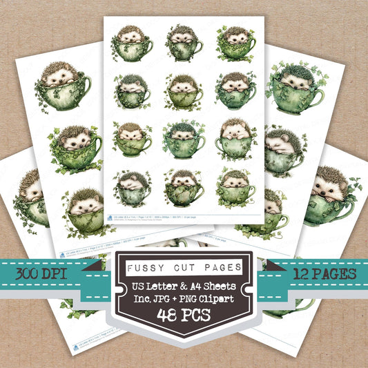 Hedgehog in Ivy Teacup Fussy Cut Sheets (DDD010205)