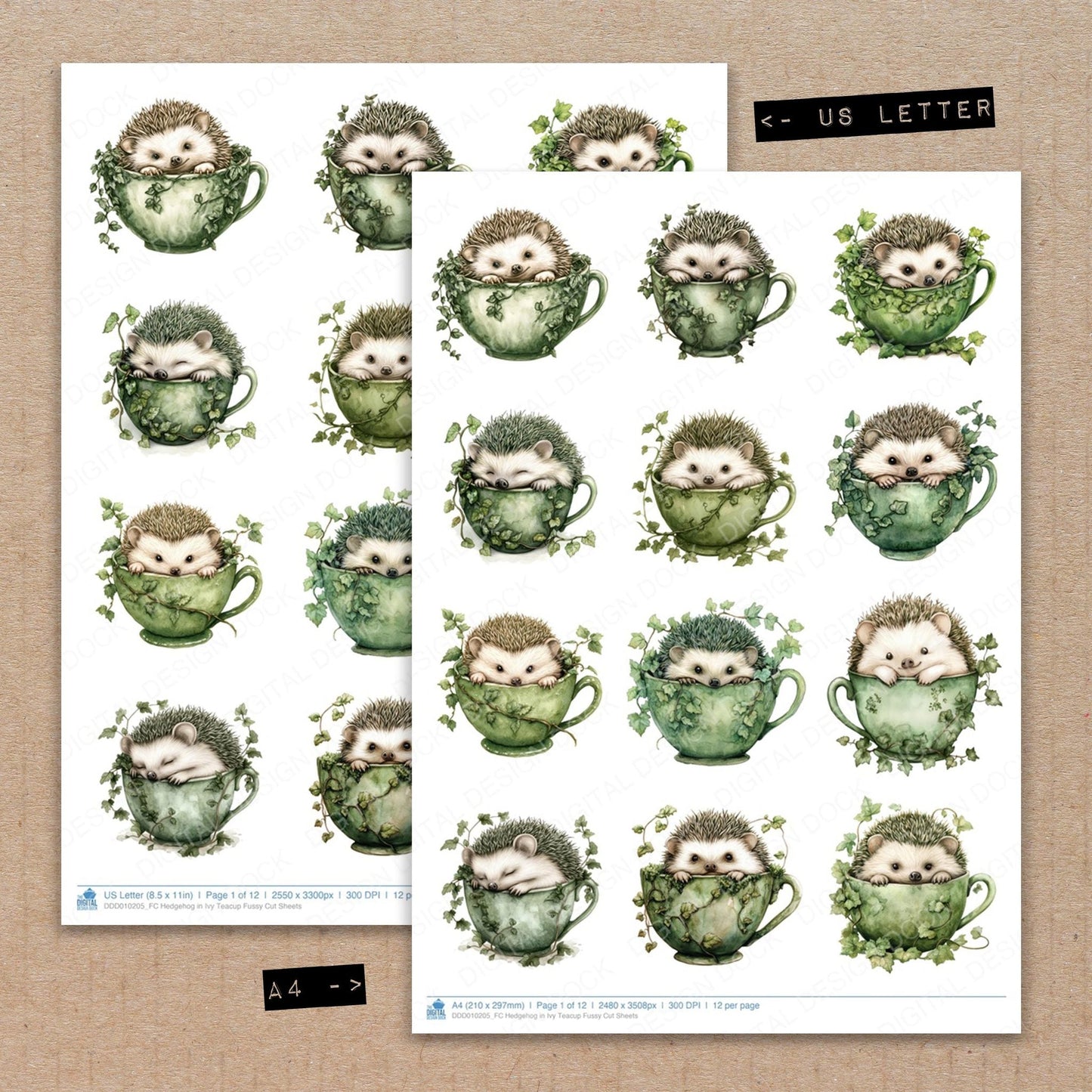 Hedgehog in Ivy Teacup Fussy Cut Sheets (DDD010205)