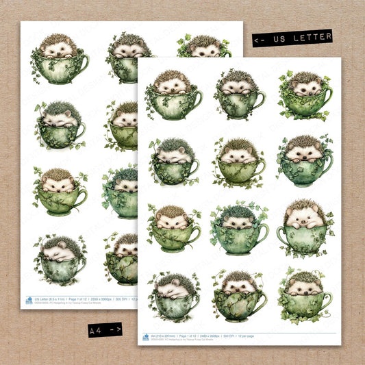 Hedgehog in Ivy Teacup Fussy Cut Sheets (DDD010205)